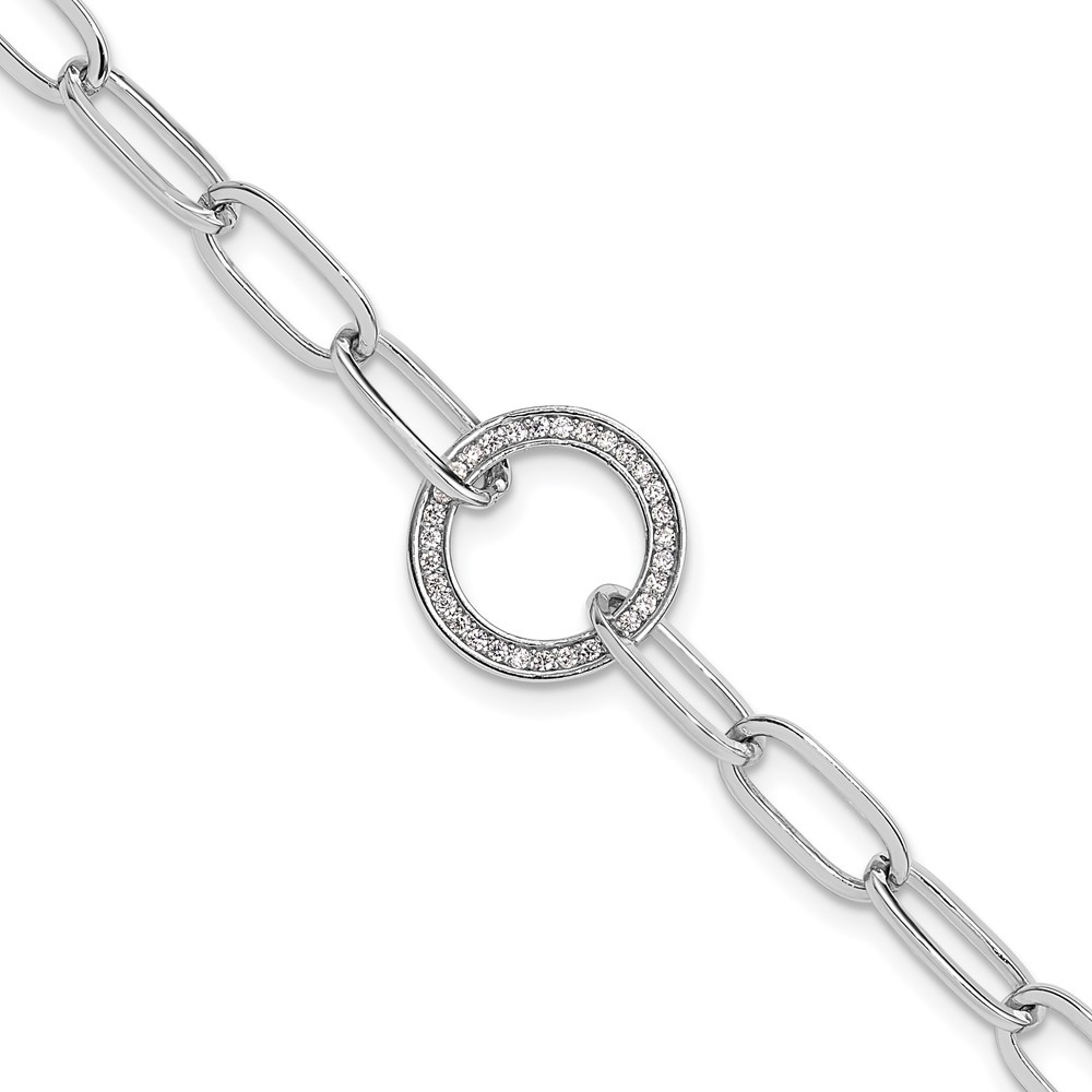 Sterling Silver Cubic Zirconia Circle Paperclip Chain Bracelet 8