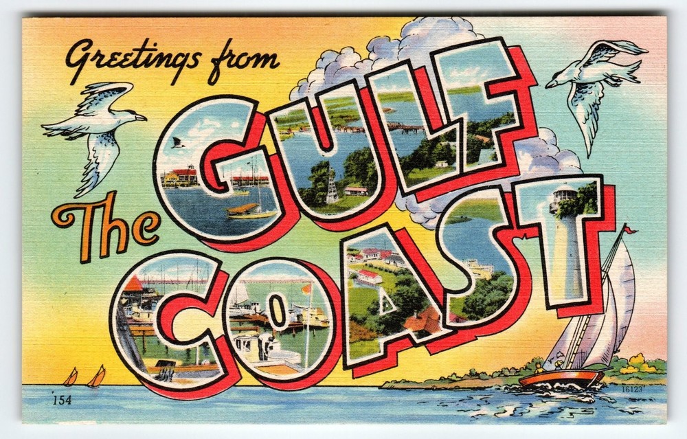 Vintage Large Letter Greetings from The Gulf Coast Mississippi Linen Postcard