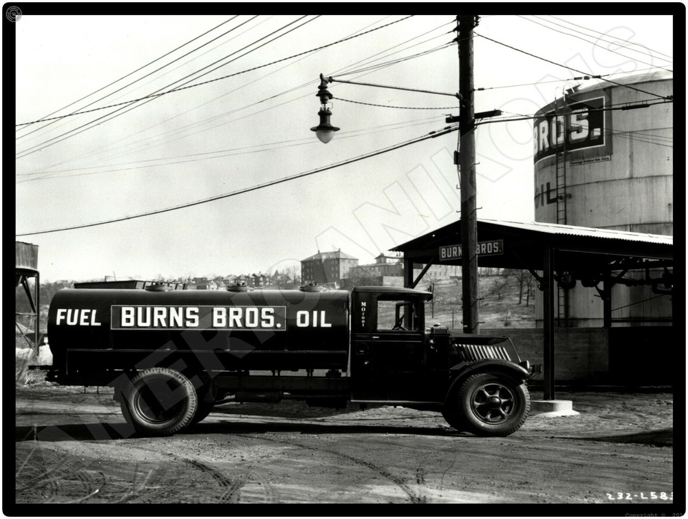 Vtg. Mack Trucks New Metal Sign: Burns Brothers Oil Tanker Truck