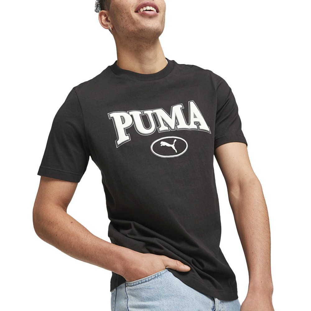 PUMA Squad Logo Crew Neck Short Sleeve T-Shirt Mens Black Casual Tops 67601301