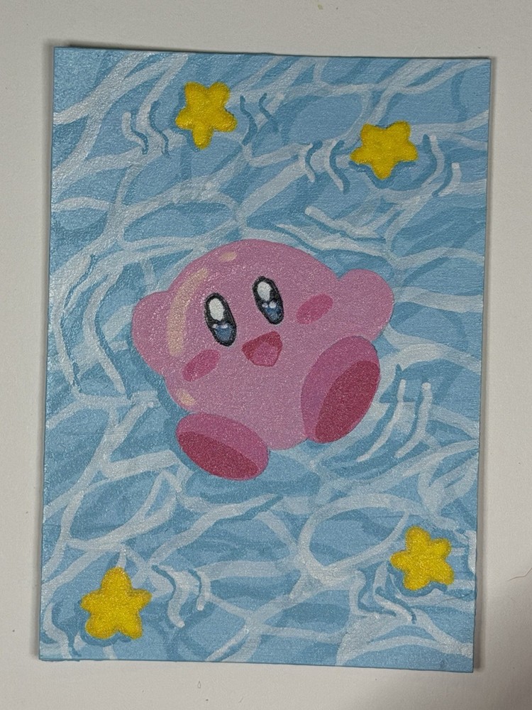 ACEO Original Kirby Star Pool Water Whimsical Cute Fanart Fantasy Art Painting
