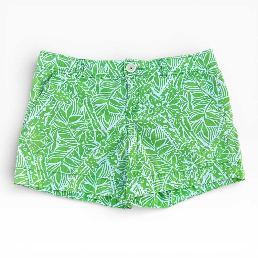 Sz 6 Lilly Pulitzer Green Bean Giraffe Shorts MISSING BUTTON