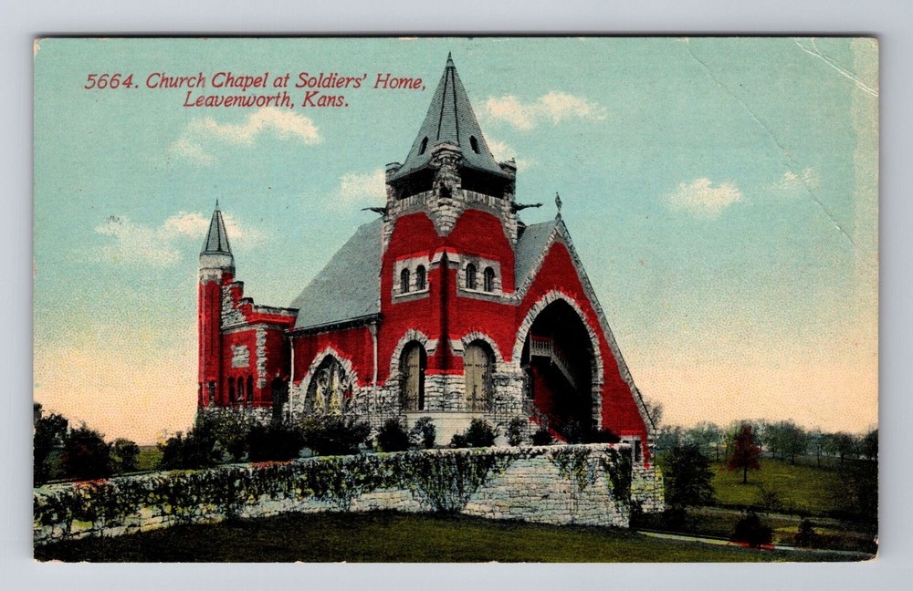 Leavenworth KS-Kansas, Church Chapel At Soldiers Home, Antique Vintage Postcard
