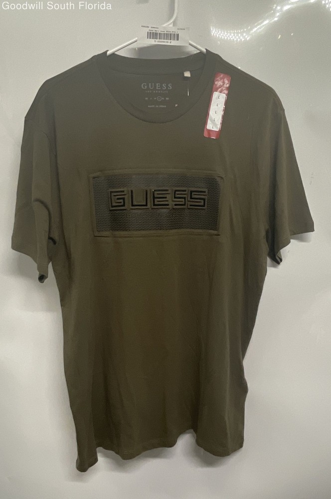 Guess Mens Green Cotton Embossed Logo Short Sleeve T-Shirt Size L With Tag