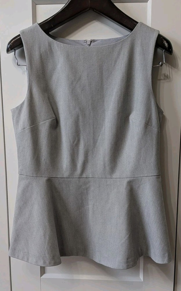 Banana Republic Women's 10 Gray Peplum Blouse Sleeveless Lined Back Zip