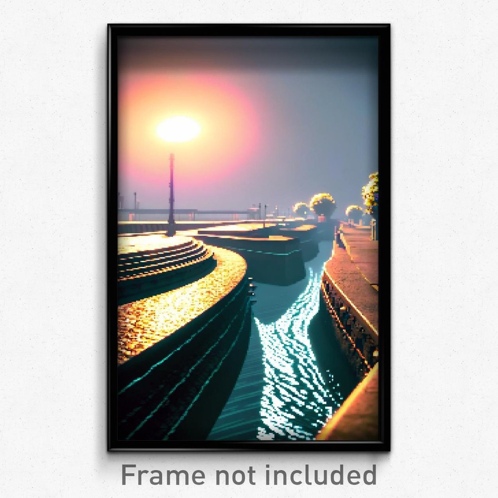 8 Bit Psychedelic Swirly Canal Pixel Art Trippy Poster