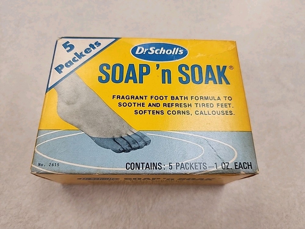 Vintage 1976 Dr Scholl's Soap n Soak Foot Bath Formula with 5 Unopened Packets NOS