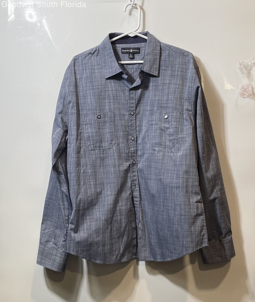 Beverly Hills Polo Club Mens Blue Fine Stripes Long Sleeve Button-Up Shirt Sz XL