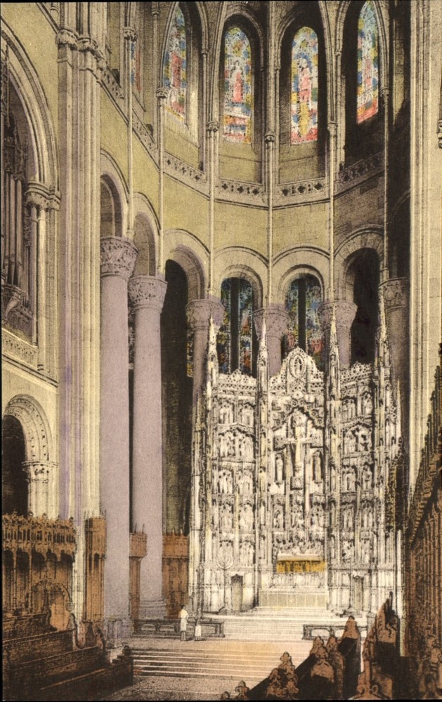 Sanctuary in St John the Divine Cathedral New York Albertype hand colored~c1910
