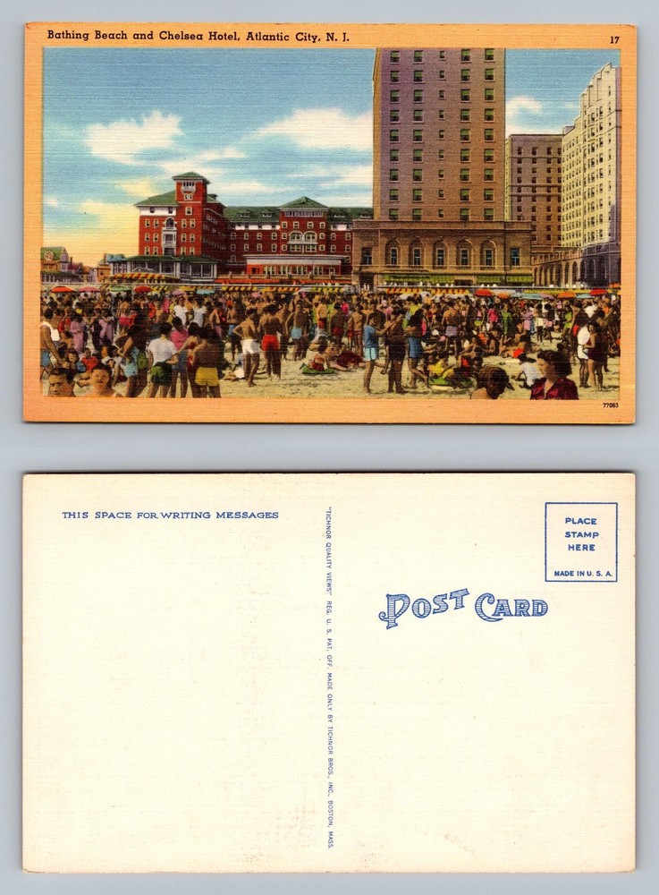 Atlantic City, NJ-New Jersey, Chelsea Hotel Bathing Beach View Vintage Postcard