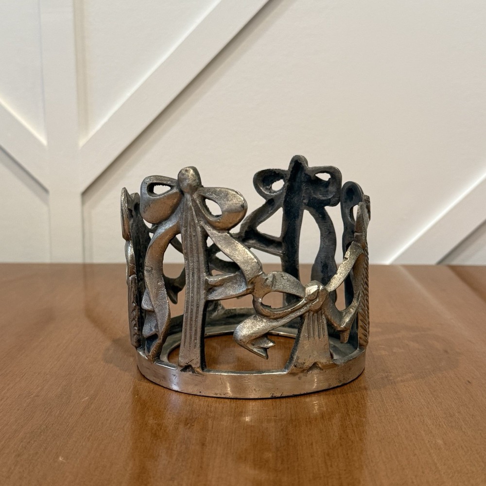 Bow Pewter Silver Toned 3 Wick Candle Decor Holder Vintage Cottagecore Coquette