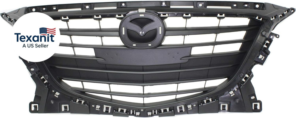 Grille Assembly Compatible with 2014-2016 Mazda 3, Mazda 3 Sport Textured Black