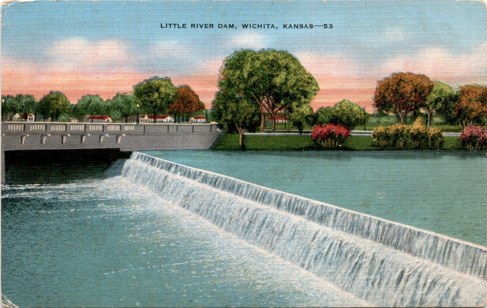 LITTLE RIVER DAM, WICHITA, KANSAS, Little Arkansas River, parks, Postcard