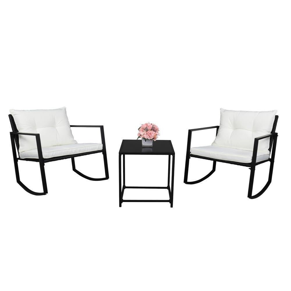 2pc Coffee Table & 1pc Exposed Rocking Chair Set in Black
