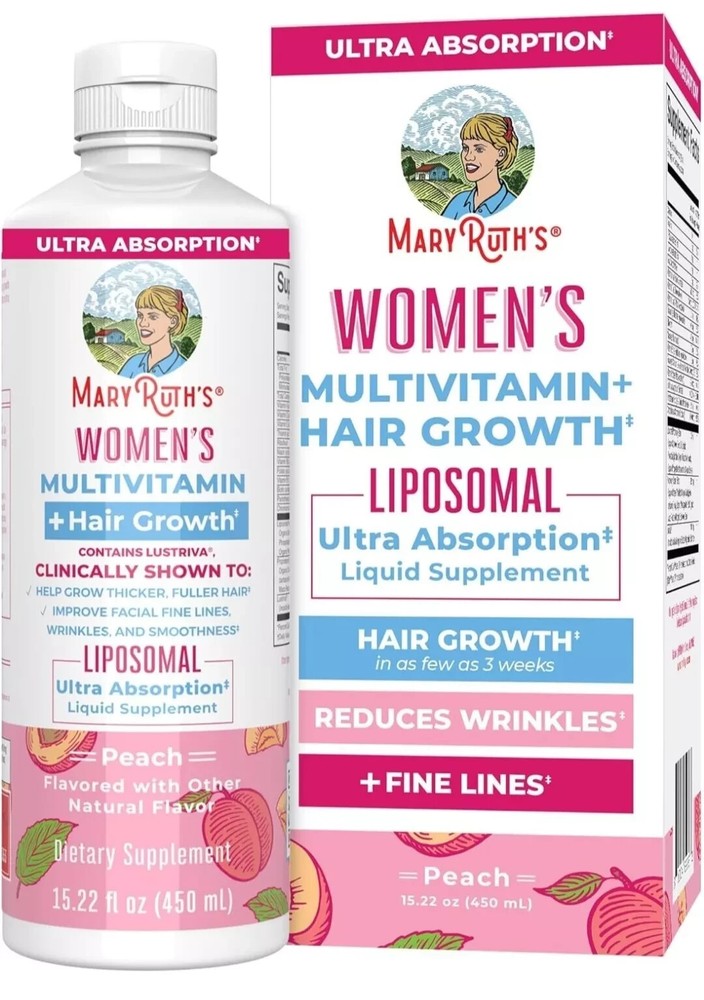 Women's Multivitamin + Hair Growth, Peach, 15.22 fl oz (450 ml)