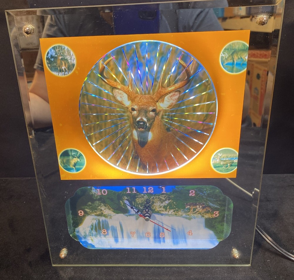 Elco Starburst Deer Mirror Clock Lighted Mirror Bar Man Cave Battery Clock Works