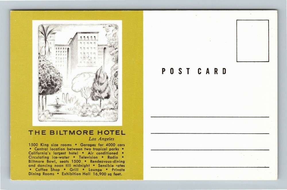 Los Angeles CA-California, The Biltmore Hotel, Vintage Postcard