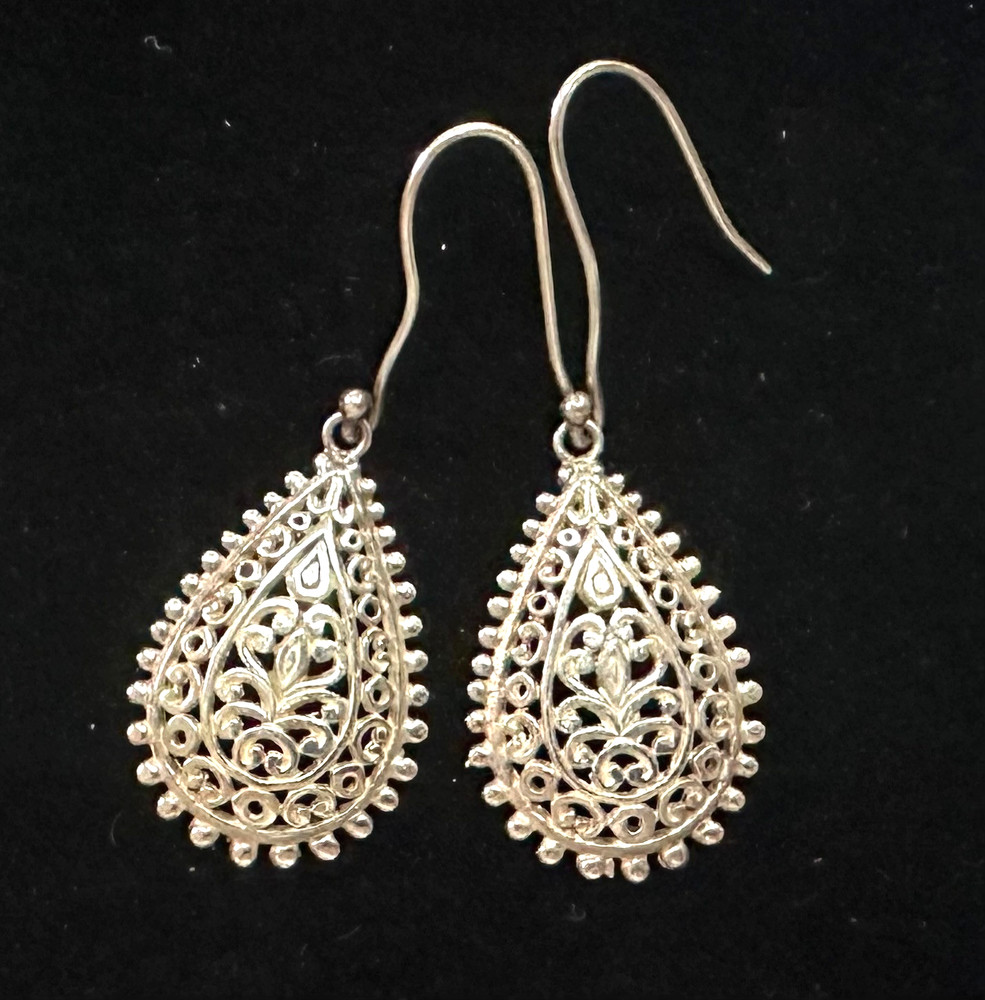 Vintage Filigree Dangle Earrings MARKED ATI 925 Sterling Silver Jewelry Lot H