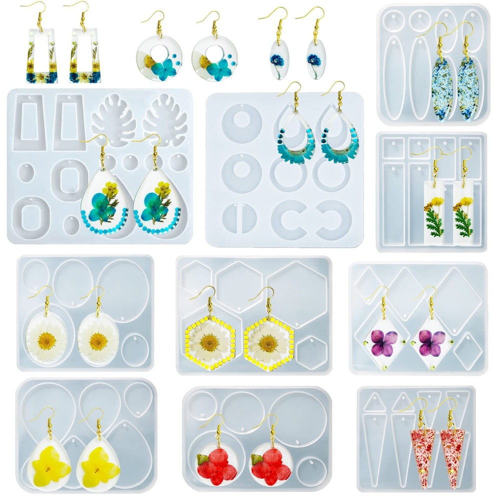10pcs Resin Earring Mold,Silicone Resin Jewelry Molds Set for Epoxy Resin Dan...