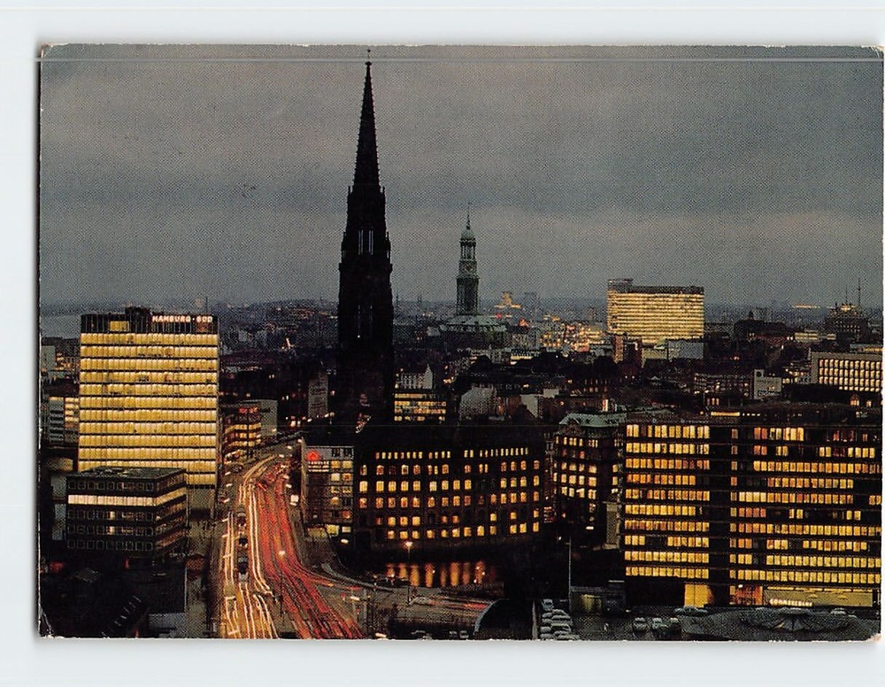 Postcard Ost-West-Straße at Night Hamburg Germany