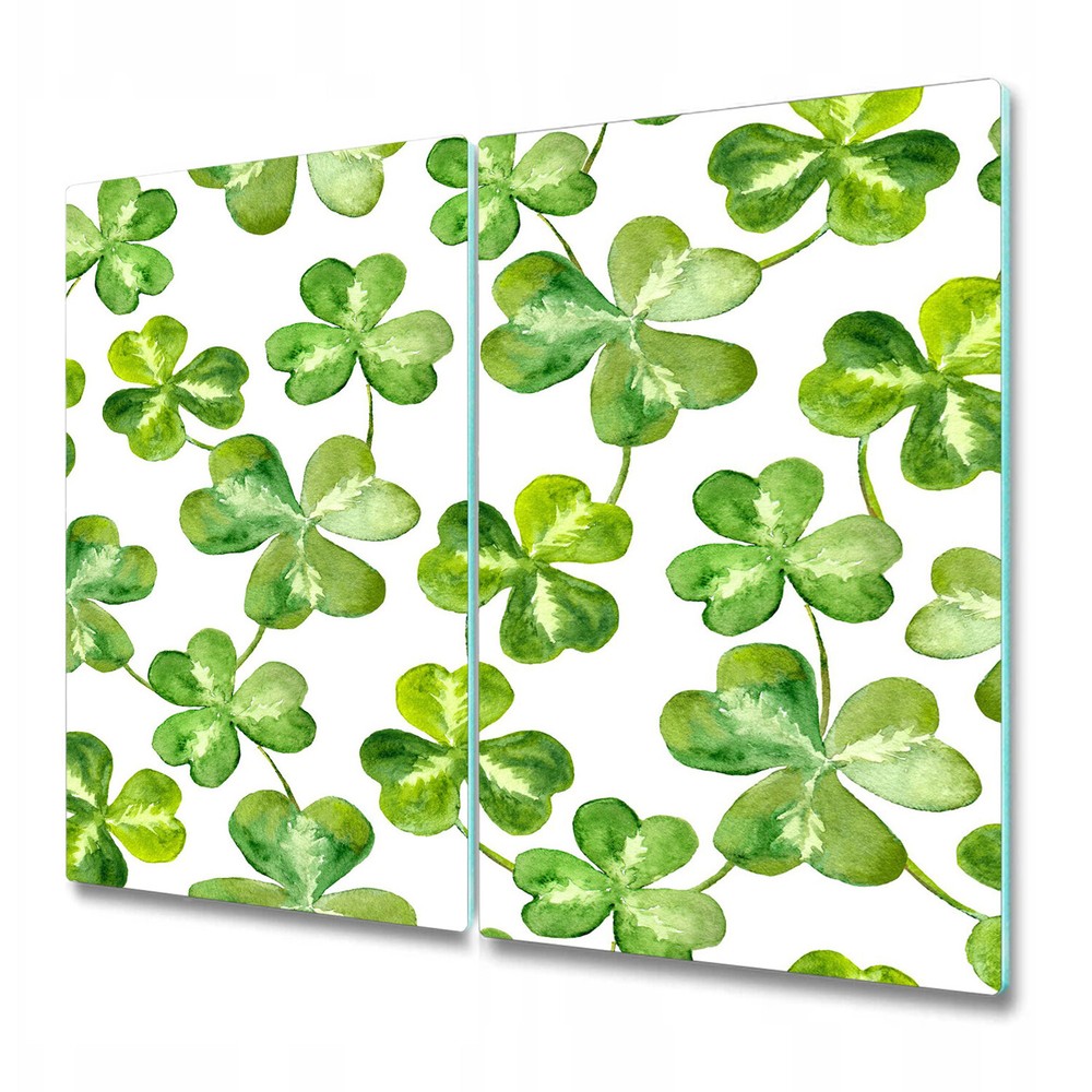 Tempered Glass Worktop Saver Watercolour with trefoils clover Green floral