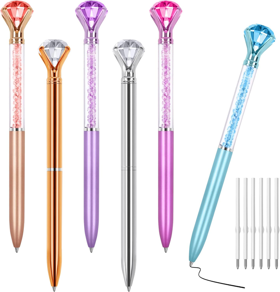 6 Pcs Diamond Pens with Crystal,Pens with Diamonds on Top, Diamond Pens Bulk Inc