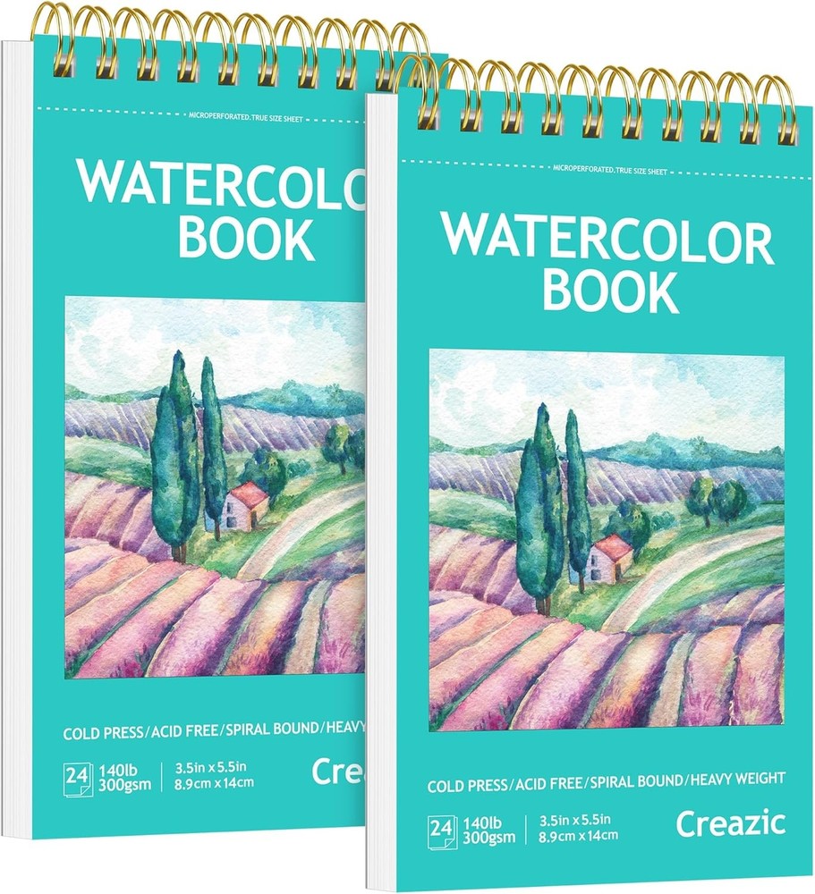 Mini Watercolor Sketchbook, 2-Pack, Spiral Bound for Artists & Kids
