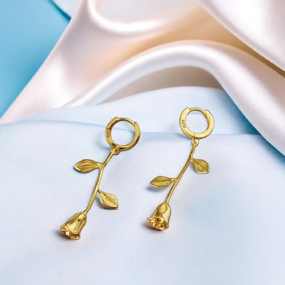 Gold Dangle Rose Earrings – Elegant Gift for Her