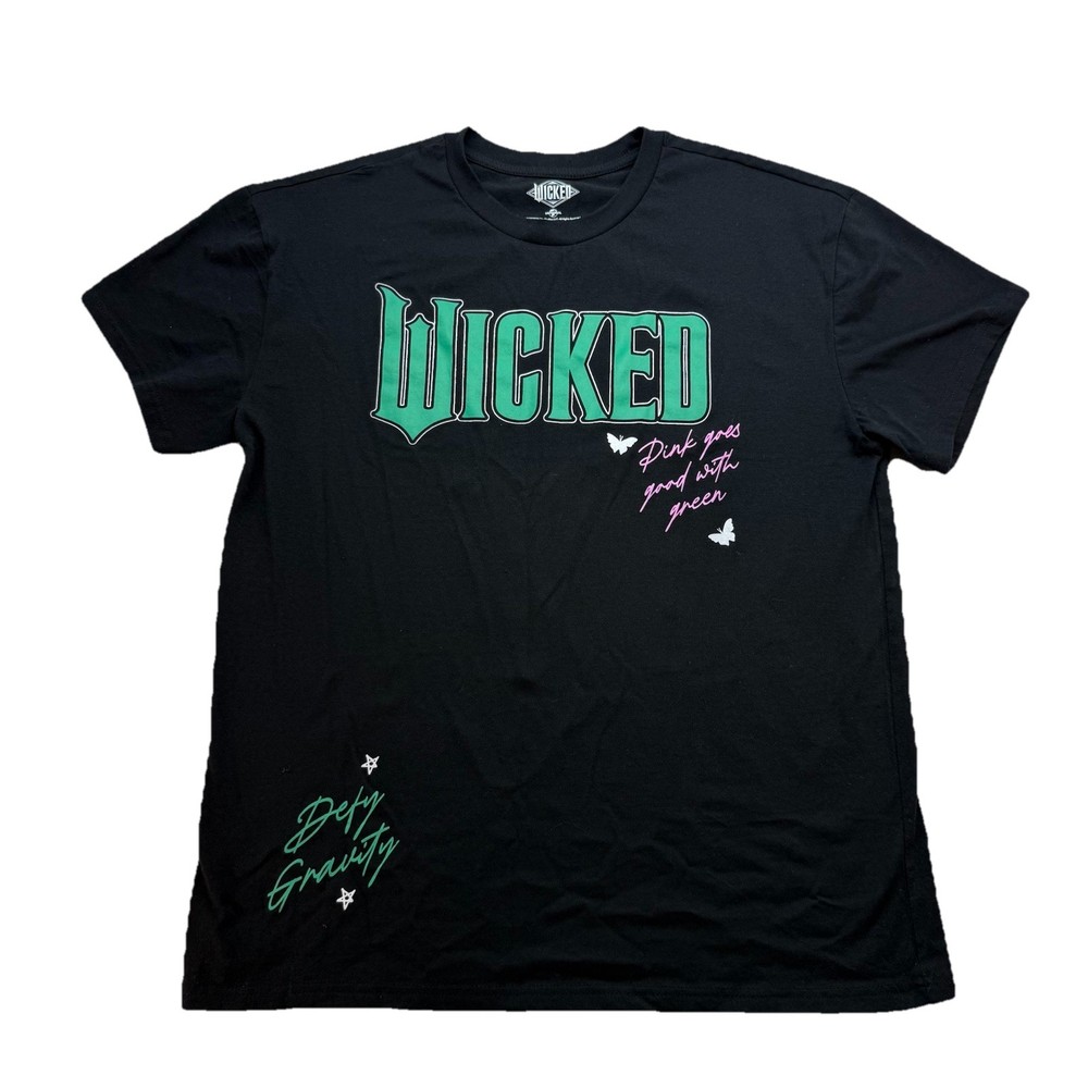 WICKED T-Shirt, Black/Pink Goes Good With Green/Defy Gravity Large