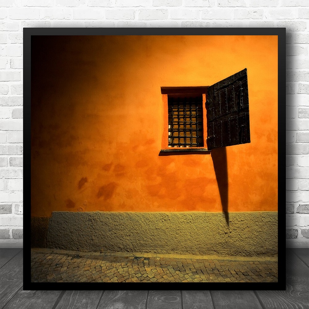 Street Architecture Window Wall Old Shutters Bars Square Wall Art Print