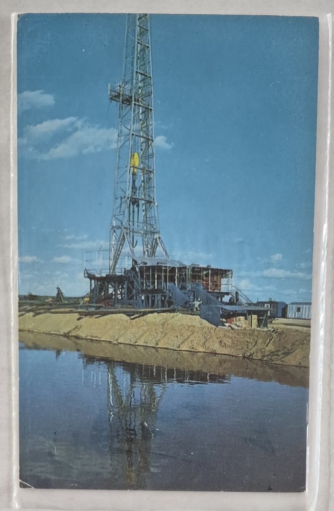 Postcard....Wildcat Oil Drilling Operation in Texas, Chrome
