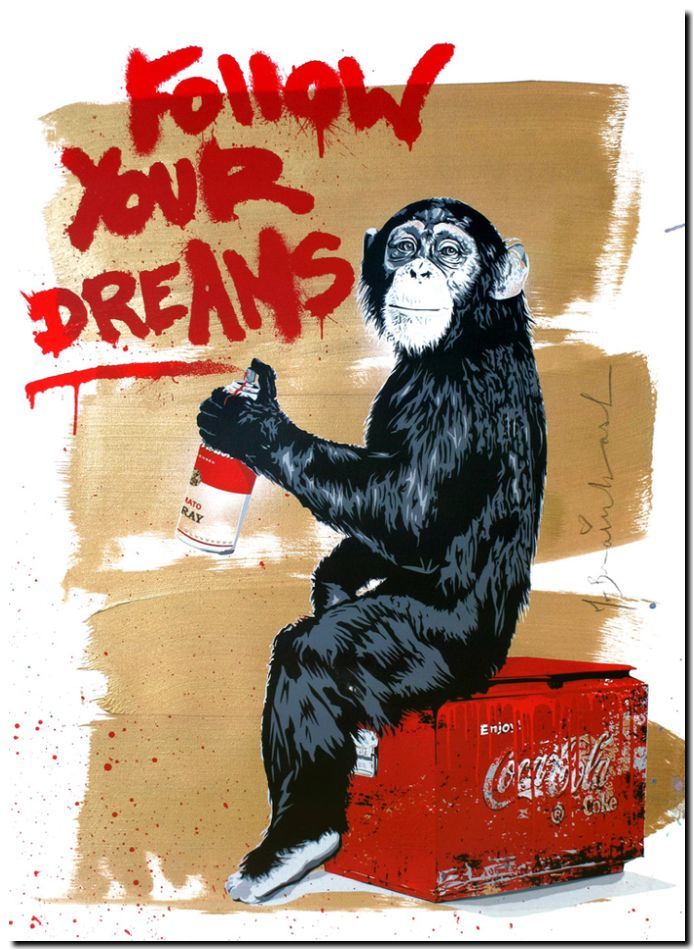 STREET ART *FRAMED* CANVAS PRINT Monkey follow your dreams 24x16
