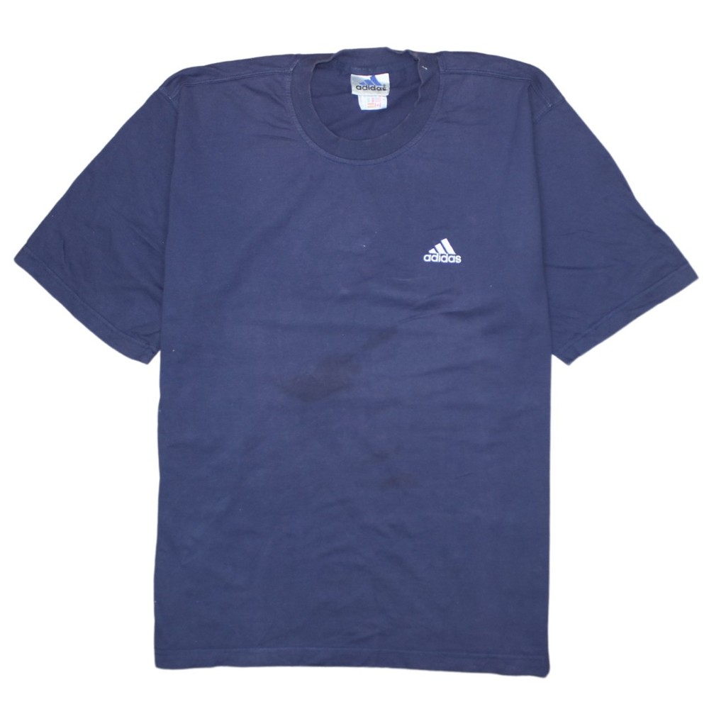 Adidas Mens T Shirt Navy Blue Cotton Embroidered Chest Logo Sports Tee Top L
