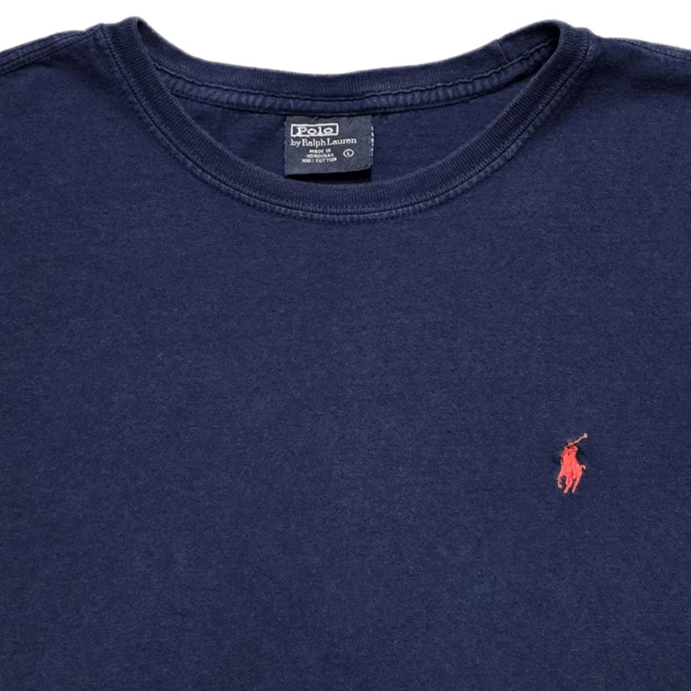 VTG 90s Polo Ralph Lauren Pony Crew T-shirt Preppy Navy Blue Mens Large