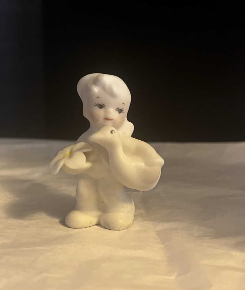 Vintage Bisque Kewpie Boy With Duck And Flower