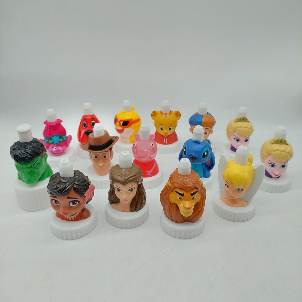 Good 2 Grow Juice Toppers Lot Of 15 Various Bottle Tops Marvel Disney Shark