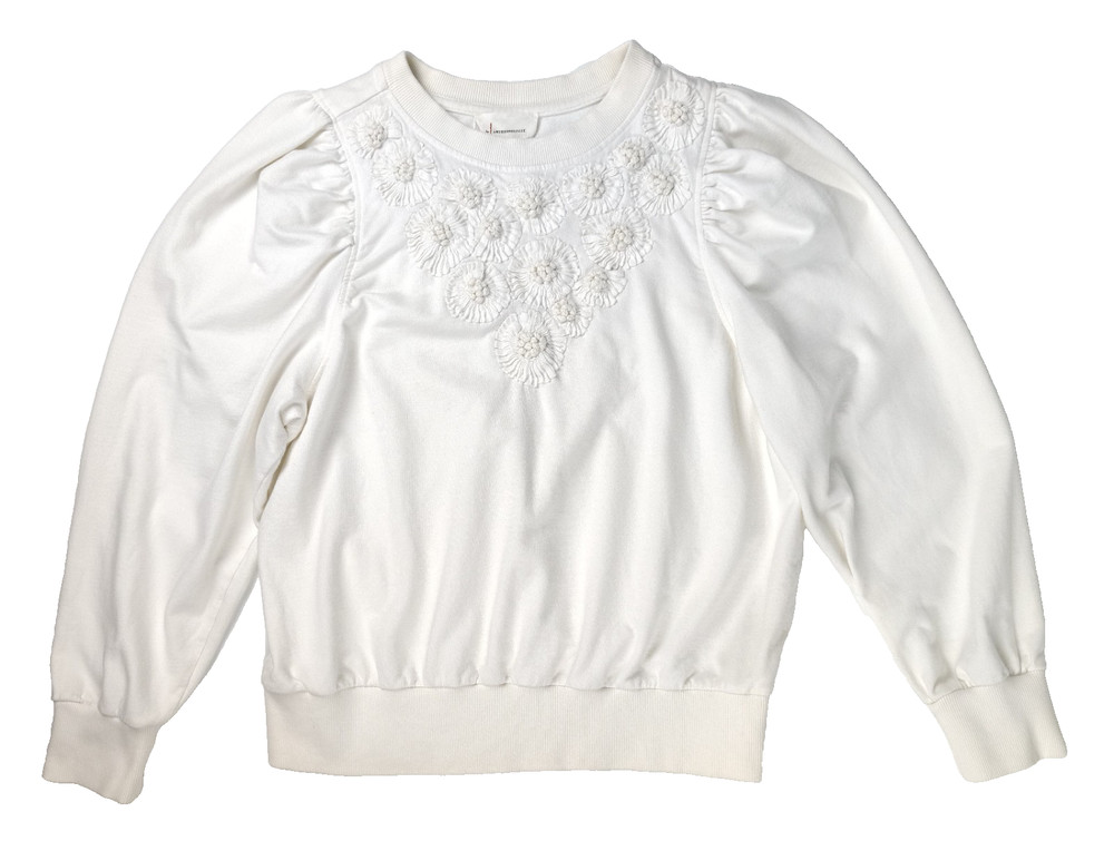 Anthropologie Floral Appliqué Crew-Neck Sweatshirt Size XL Ivory White