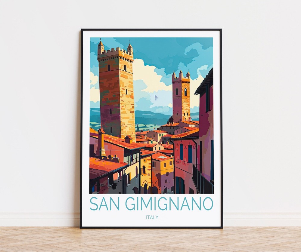 San Gimignano Travel Poster Italy Wall Art Italy City Poster San Gimignano Wall