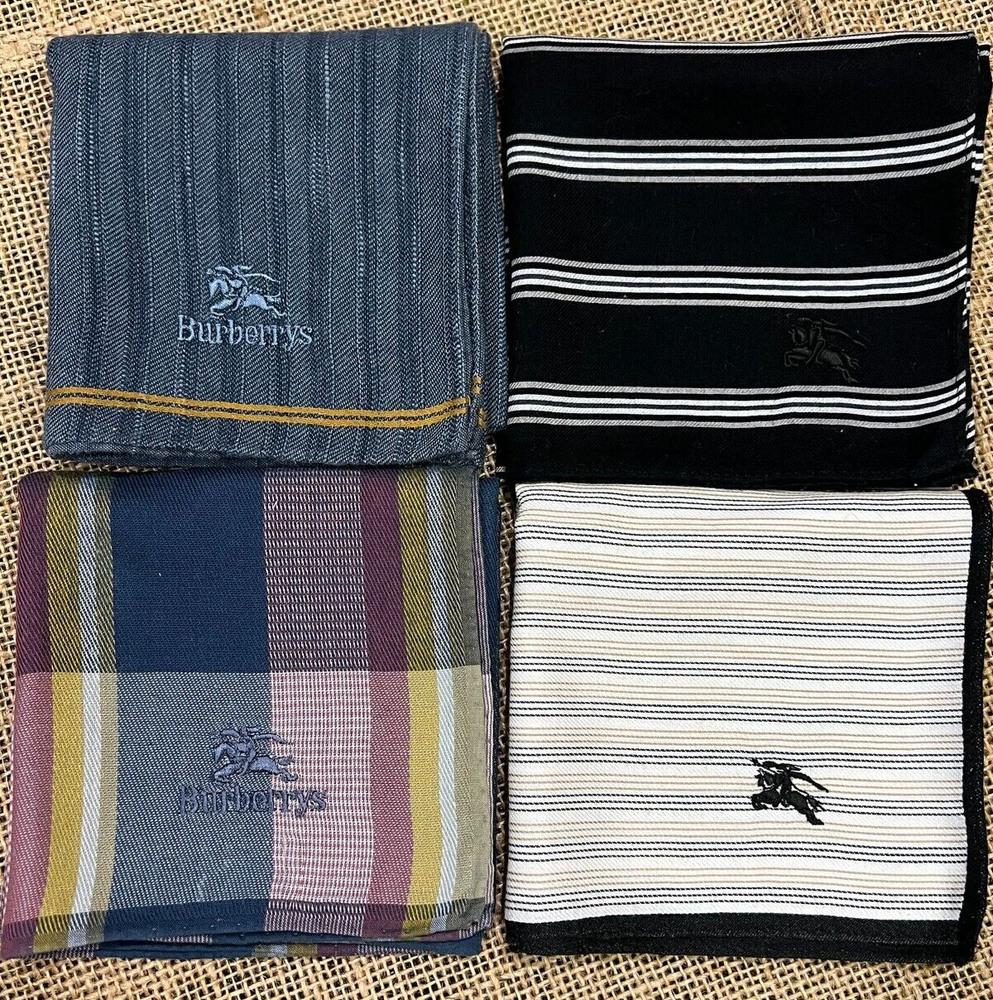4 HANDKERCHIEFS ART STRIP CLASSIC CHECK VINTAGE BLUE BLACK MEN POCKET SQUARE 18
