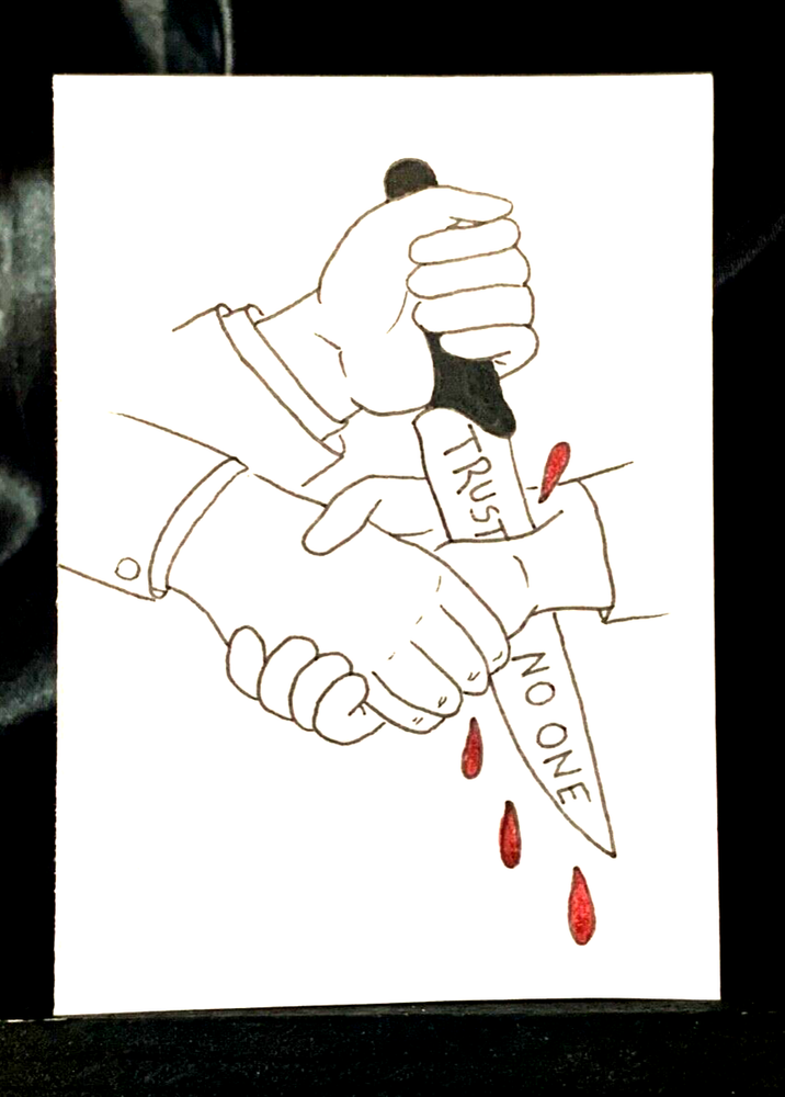 Original ACEO Kings Trust No One Ink Art Medium Marker on Paper Signed Artist