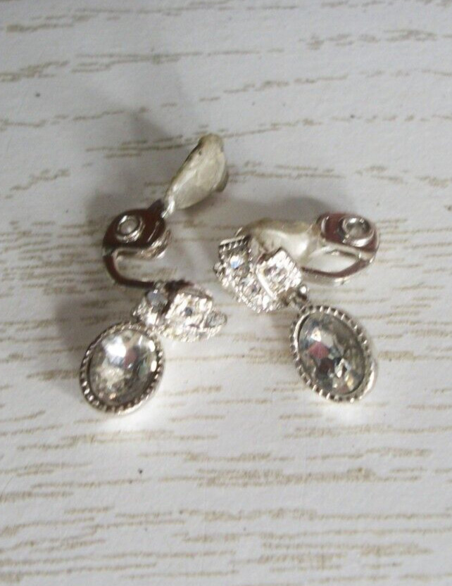 Vintage Earrings Napier Rhinestone Silver Tone Clip On signed