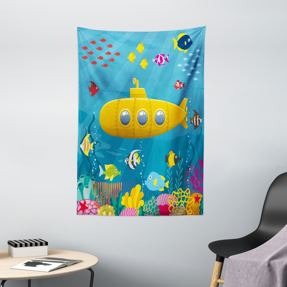 Yellow Submarine Tapestry Coral Reef Print Wall Hanging Decor