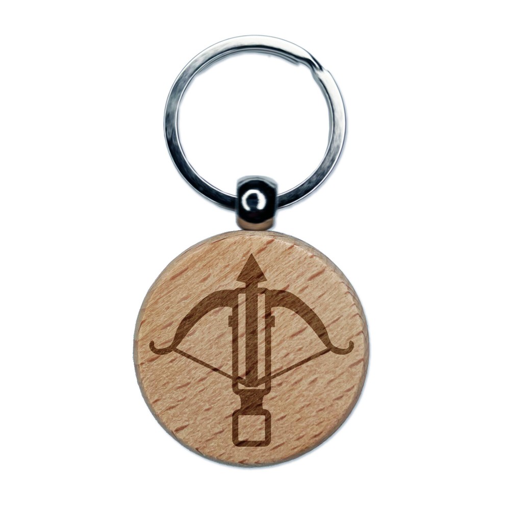 Crossbow Archer Ranged Weapon Engraved Wood Round Keychain Tag Charm