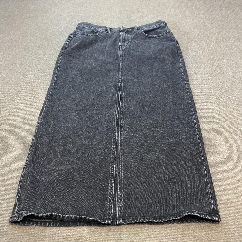 Madewell Denim Skirt Womens 27 Gray High Rise Midi Straight Jean Front Slit