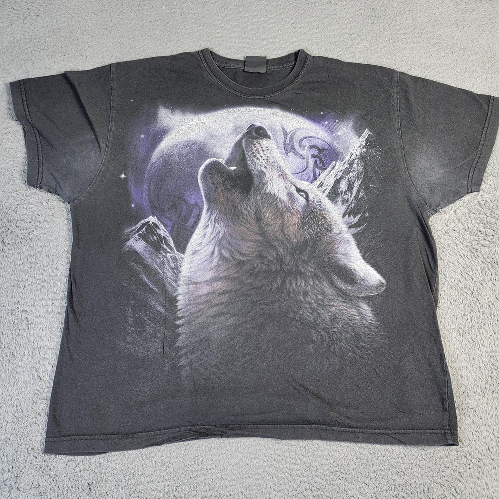 Spiral Direct Shirt Mens XL Black Purple Howling Wolf Moon Graphic Tee Gothic