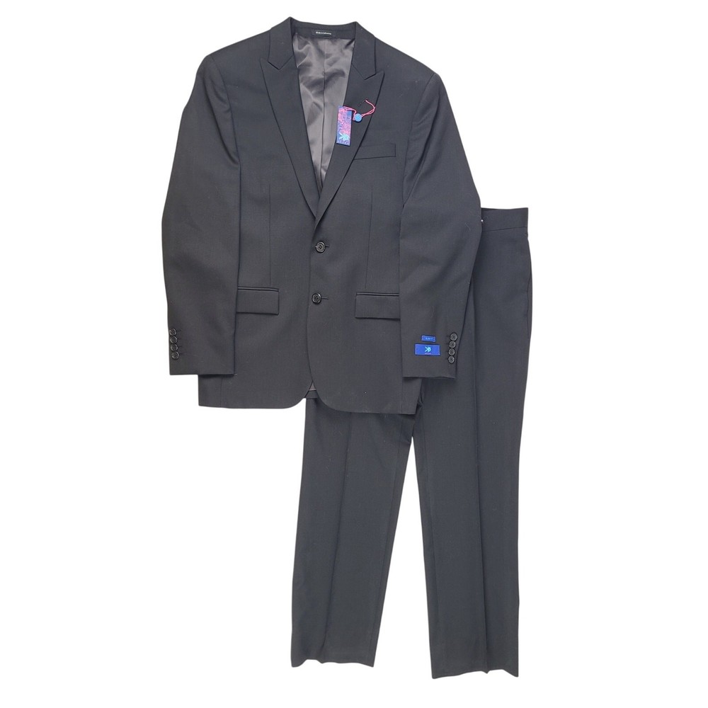 Egara 100% Wool Black Slim Cut Suit Sz 38S Jacket 31 X 28