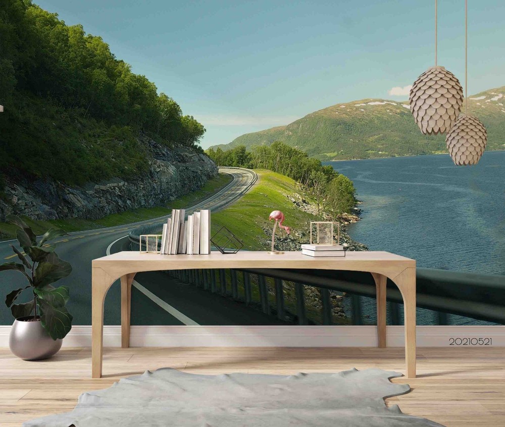 3D Mountains River Highway Landscape Wall Murals Wallpaper Murals Wall Sticker