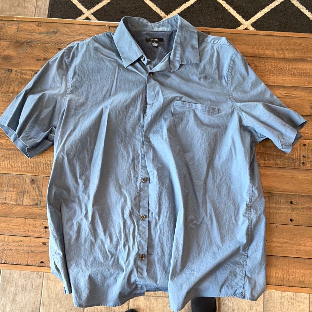 Alfani Men's Blue Solid Short Sleeve Button-Front Point Collar Shirt XL