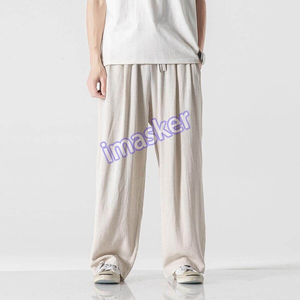 Men's Summer Loose Cotton Linen Harem Pants Chinese Style Straight Fit