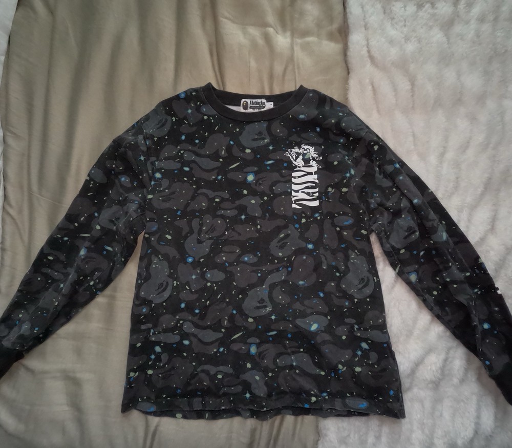 Bape Space Camo Tiger Long Sleeve Tee Black Size L Preowned Fits Small